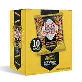 Dot's Homestyle Pretzels honey mustard packaging showing the 10-pack for convenient snacking