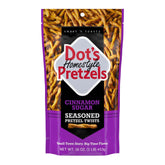 Dot's Pretzels Cinnamon Sugar Twists in bag for quick, satisfying snacking.