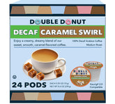 Double Donut Caramel Swirl Decaf Pod ready for Keurig brew, smooth caramel notes.