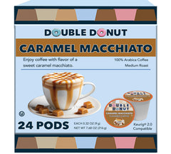 Double Donut Caramel Macchiato pod close-up for Keurig, convenient daily brew