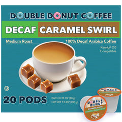 Double Donut Coffee caramel swirl decaf K-Cup pod for a quick indulgent cup.