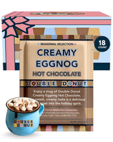 Double Donut Coffee creamy eggnog hot chocolate packets on display.