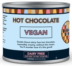 Double Donut Coffee dairy-free hot chocolate canister ready for cozy moments and quick cocoa