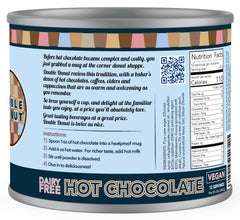 Steaming cup of Double Donut Coffee dairy-free hot chocolate for a comforting break