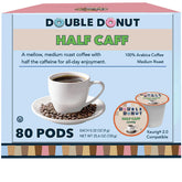 Double Donut Coffee half caf pods pack for easy daily brewing.