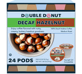 Double Donut Coffee hazelnut decaf pods 24-pack for easy home brewing.