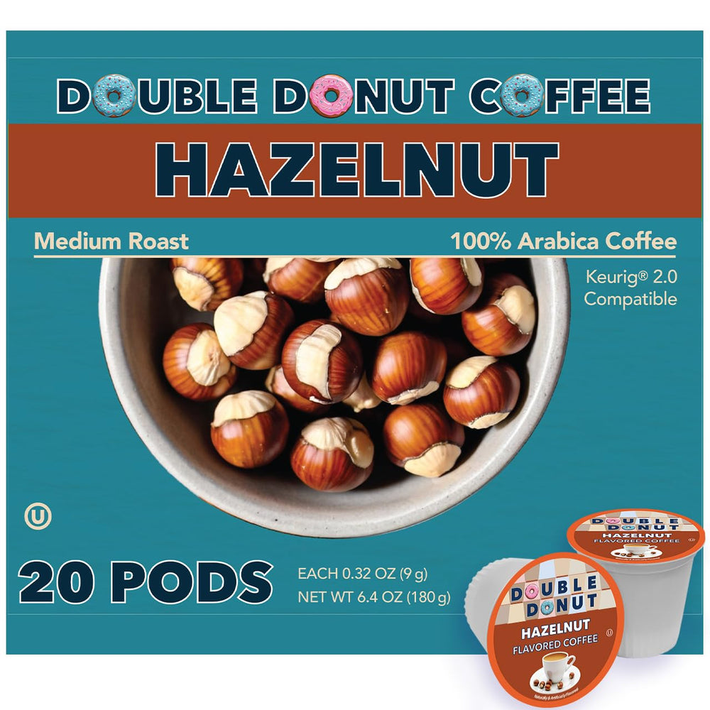 Double Donut Hazelnut pods in box for Keurig brews
