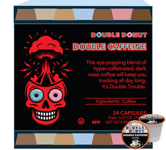 Double Donut Coffee high caffeine pods packaging for quick energy before work.