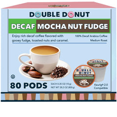 Double Donut Coffee Mocha Nut Fudge pods in a box for home use.