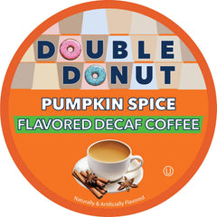 Double Donut Coffee pumpkin spice decaf pod packaging shows recyclable materials.
