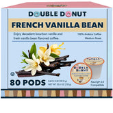 Double Donut Coffee Vanilla Bean K-Cup pod shows smooth vanilla flavor for Keurig brews