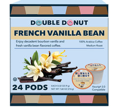 Double Donut Coffee French Vanilla pods pack on the counter, convenient single-serve mornings.