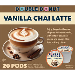 Double Donut Vanilla Chai Latte Pods pack front view for cozy mornings