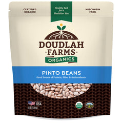 Doudlah Farms Organic Pinto Beans 5 lb front packaging, perfect for soups and burritos.