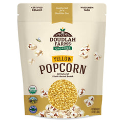Doudlah Farms organic yellow popcorn kernels unpopped in a 3 lb bag for fresh snacking.
