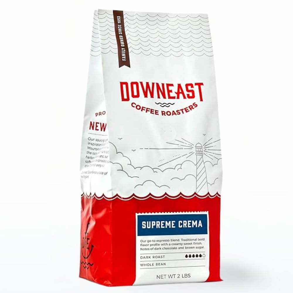 Downeast Supreme Crema Espresso beans in the bag capture freshness and bold aroma.