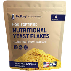 Dr. Berg Premium Nutritional Yeast Flakes bottle for a convenient, non-fortified source of natural B vitamins.