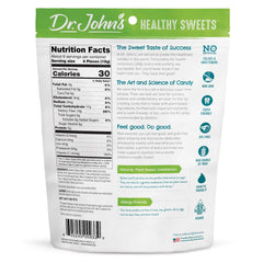 Dr. John's Healthy Sweets bag open showing colorful fruit candies for on-the-go snacking