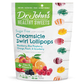Dr. John's Healthy Sweets Creamsicle Swirl Lollipop close-up, sugar-free and creamy citrus delight.
