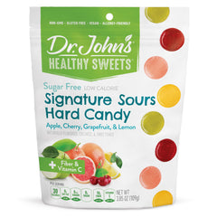 Dr. John's Signature Sours front-pack shows zero sugar for guilt-free snacking