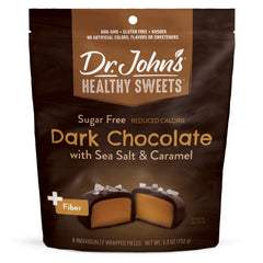 Dr. John's Sea Salt Caramel Squares pack offers a mindful snacking option with premium chocolate.