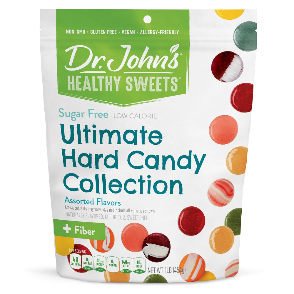 Dr. John's Sugar-Free Candy Berry Swirl packaging shows zero sugar and bold flavor.