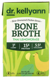 Dr. Kellyann Thai Lemongrass Bone Broth bottle offers clean-label convenience for daily meals.