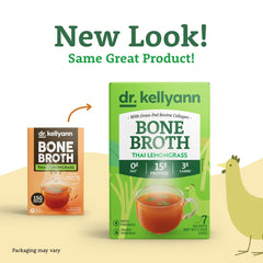Steaming Dr. Kellyann Thai Lemongrass Bone Broth emphasizes savory aroma and protein-packed nourishment.