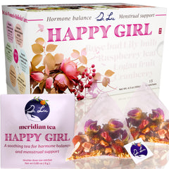 Dr. Lu Happy Girl Tea box packaging highlights a balanced herbal blend for daily use.