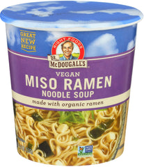 Dr. McDougall's Organic Miso Big Soup Cup with garlic-ginger noodles in a serving bowl for quick meals