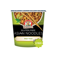 Dr. McDougall's Pad Thai noodles cup front pack, a convenient vegan meal option.