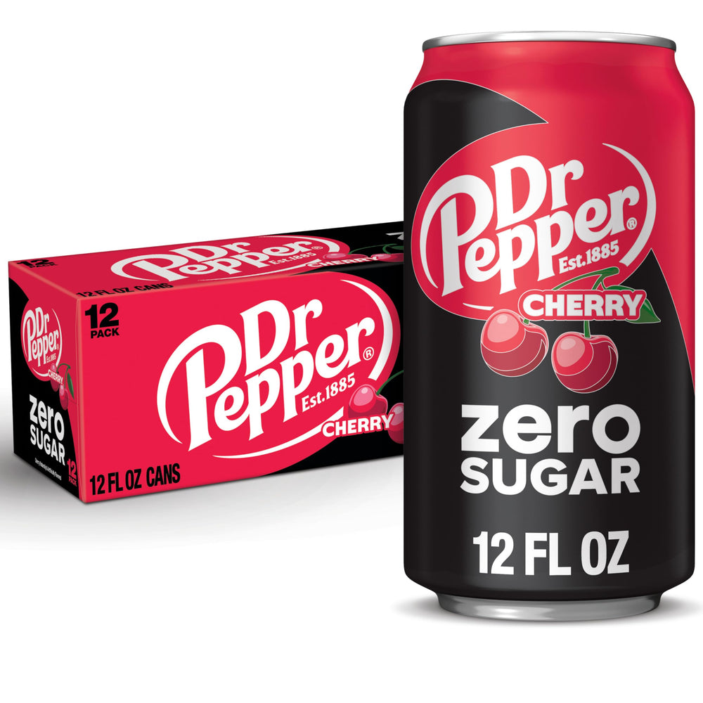 Dr Pepper Cherry Zero Sugar can on ice, crisp refreshment for game day
