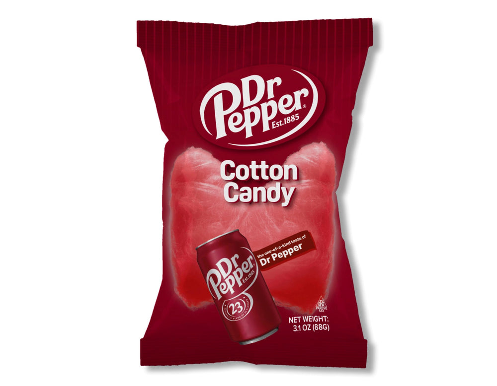 Dr Pepper Cotton Candy 88g pack front view with vibrant branding for snack-time fun