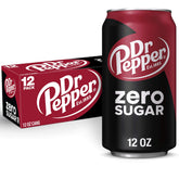 Dr Pepper Zero Sugar 12oz can front view, ideal for a refreshing pick-me-up.