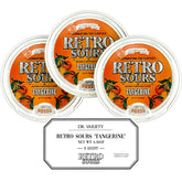 Dr. Variety Retro Sours Tangerine tin front showing portable nostalgic citrus treat.
