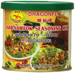 Dragonfly Laab Namtok seasoning mix packaging shown for quick authentic flavor at home