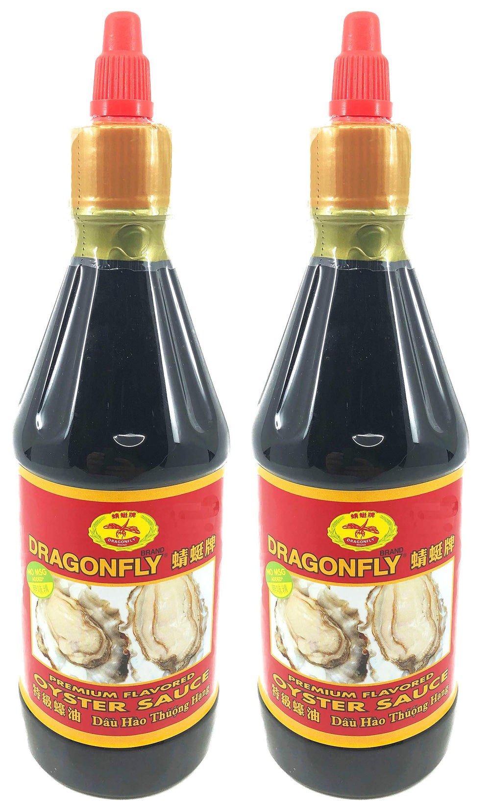 Dragonfly Oyster Sauce bottle pouring over a stir-fry