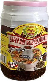 Dragonfly Super Hot Roasted Chili Oil bottle front shows bold flavor ready to heat up meals.