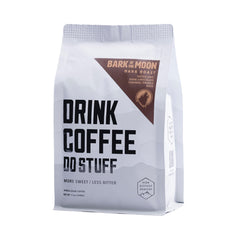 Drink Coffee Do Stuff Bark at the Moon packaging, ready for adventures.