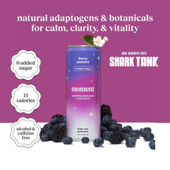 Drink Your Meditation Moment l-theanine and ashwagandha bottle signals adaptogen support for mood balance.