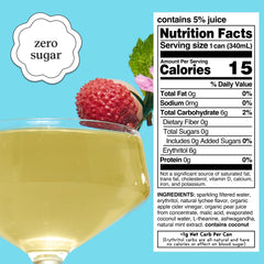 Lychee mojito ingredients closeup from Moment Mocktails, calming adaptogens.