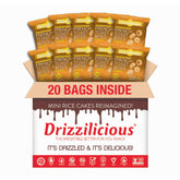 Drizzilicious Mini French Toast rice cakes in a pack close-up showing crisp texture and drizzle, ideal for on-the-go snacking.