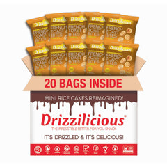 Drizzilicious Mini French Toast rice cakes in a pack close-up showing crisp texture and drizzle, ideal for on-the-go snacking.