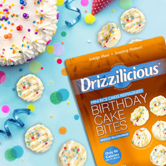 Drizzilicious mini rice cakes gluten-free vegan allergen-free packaging close-up.