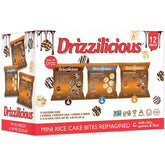 Drizzilicious mini rice cakes variety pack front, on-the-go gluten-free snack