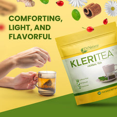 DrNatura KleriTea ingredients display senna, fennel, licorice for flavor