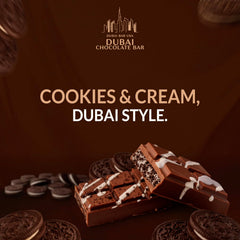 Dubai Choco Cookies & Cream bar with kataifi crunch, a premium treat for celebrations.