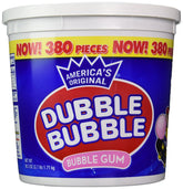 Dubble Bubble original flavor gum pieces in a 380-count tub, ideal for sharing.