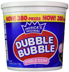 Dubble Bubble original flavor gum pieces in a 380-count tub, ideal for sharing.