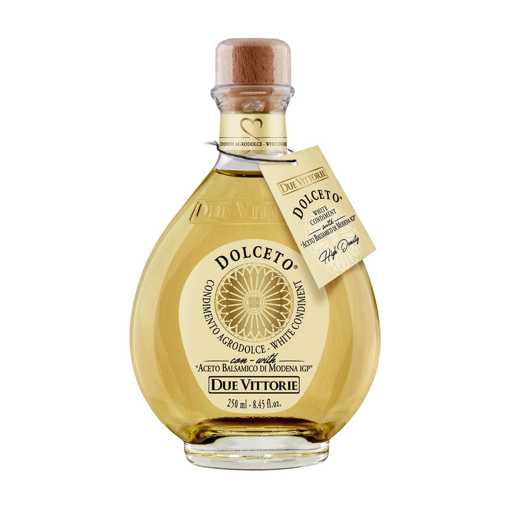Due Vittorie Dolceto White Balsamic Dressing bottle with premium Modena blend for salads.